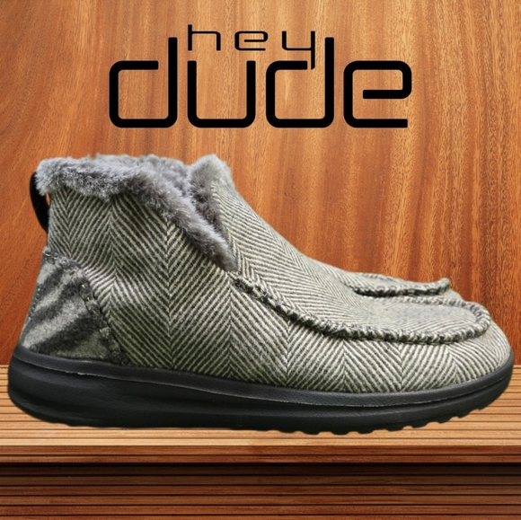 HEY DUDE | DENNY HERRINGBONE FAUX FUR LINED MOCCASIN INSPIRED BOOTIES - … - Picture 1 of 16